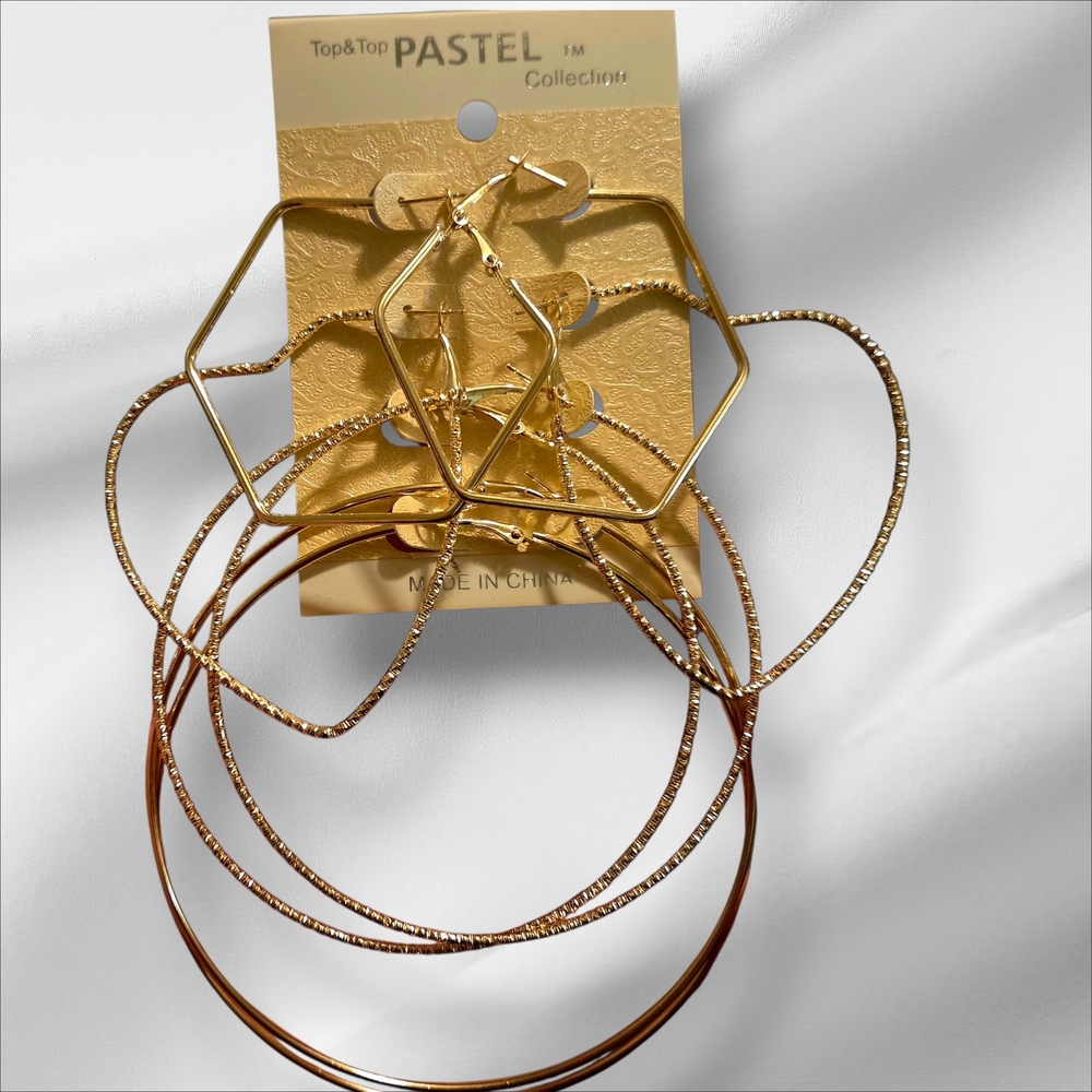 Pastels Clothing Gold Hoop & Geometric Drop Earring Set